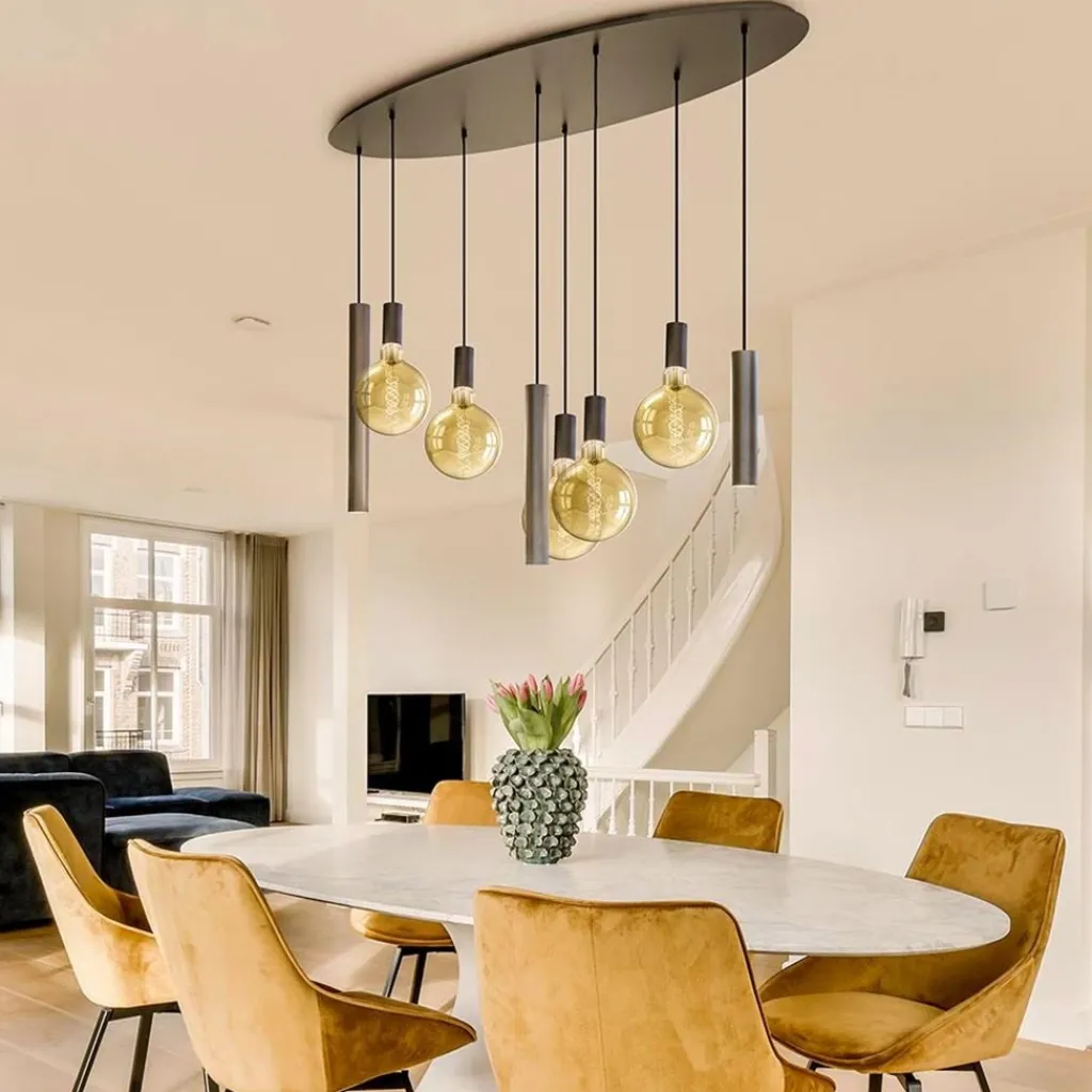 Straluma Hanglamp Riva ovaal 8L platinum> Eettafellampen|Eetkamerverlichting