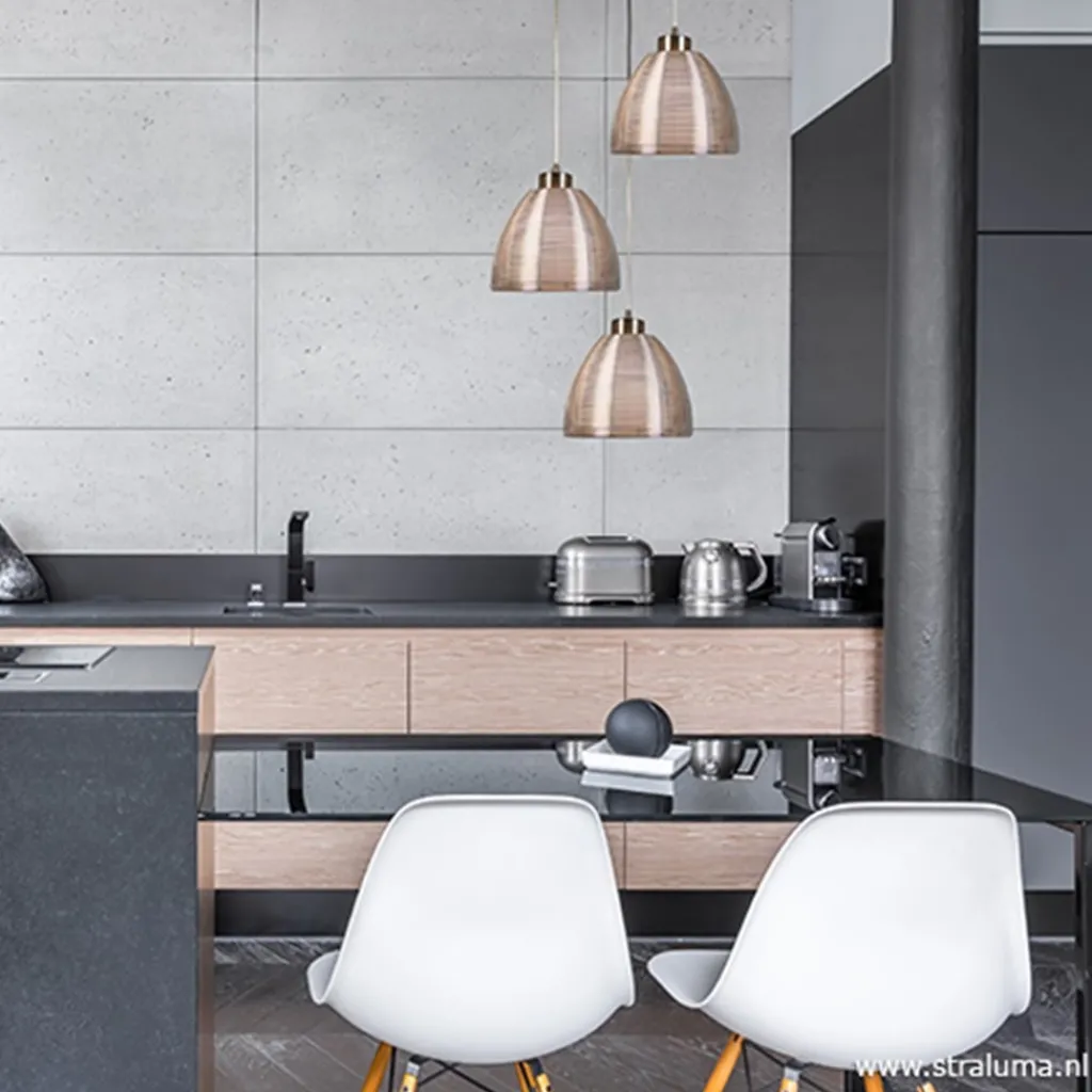 Straluma Hanglamp rond 3-lichts alu draad/glas> Eettafellampen|Draadlampen