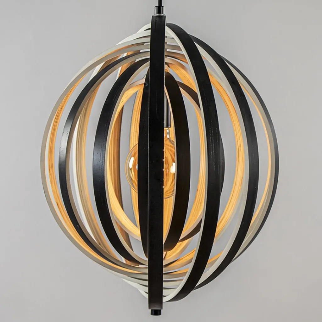 Straluma Hanglamp Woody 44 zwart/naturel hout> Eettafellampen|Woonkamerlampen
