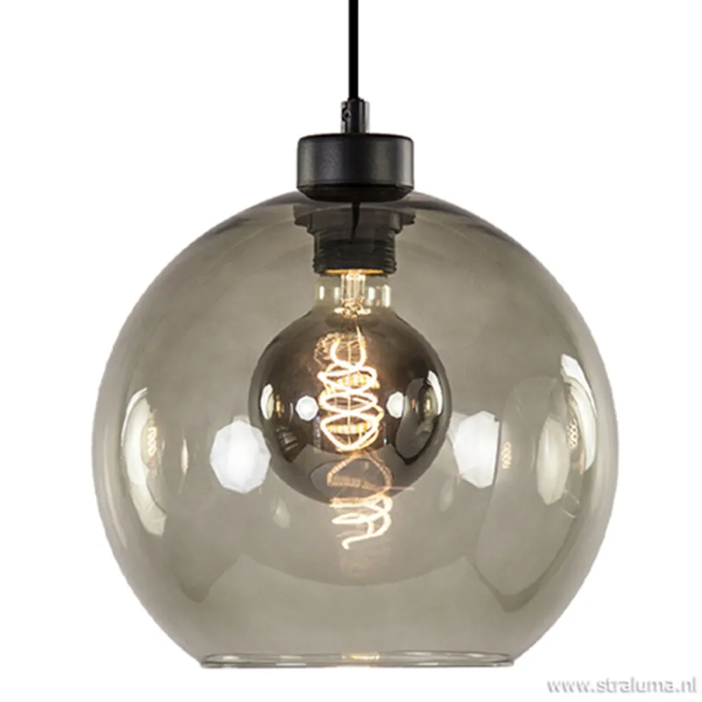 Straluma Hanglamp zwart met smoke glas 25cm> Nachtkastlampen|Pendel Lampen