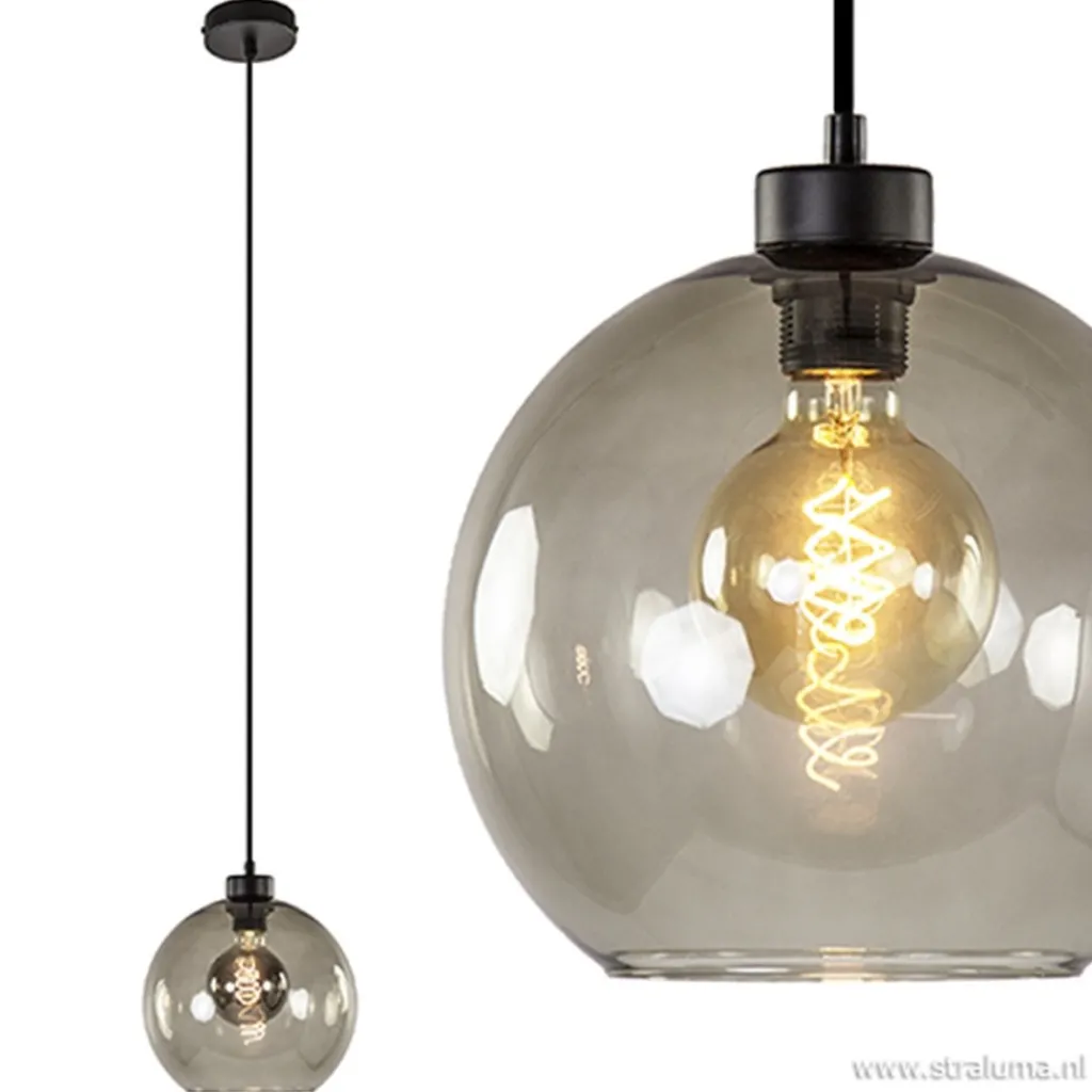 Straluma Hanglamp zwart met smoke glas 25cm> Nachtkastlampen|Pendel Lampen