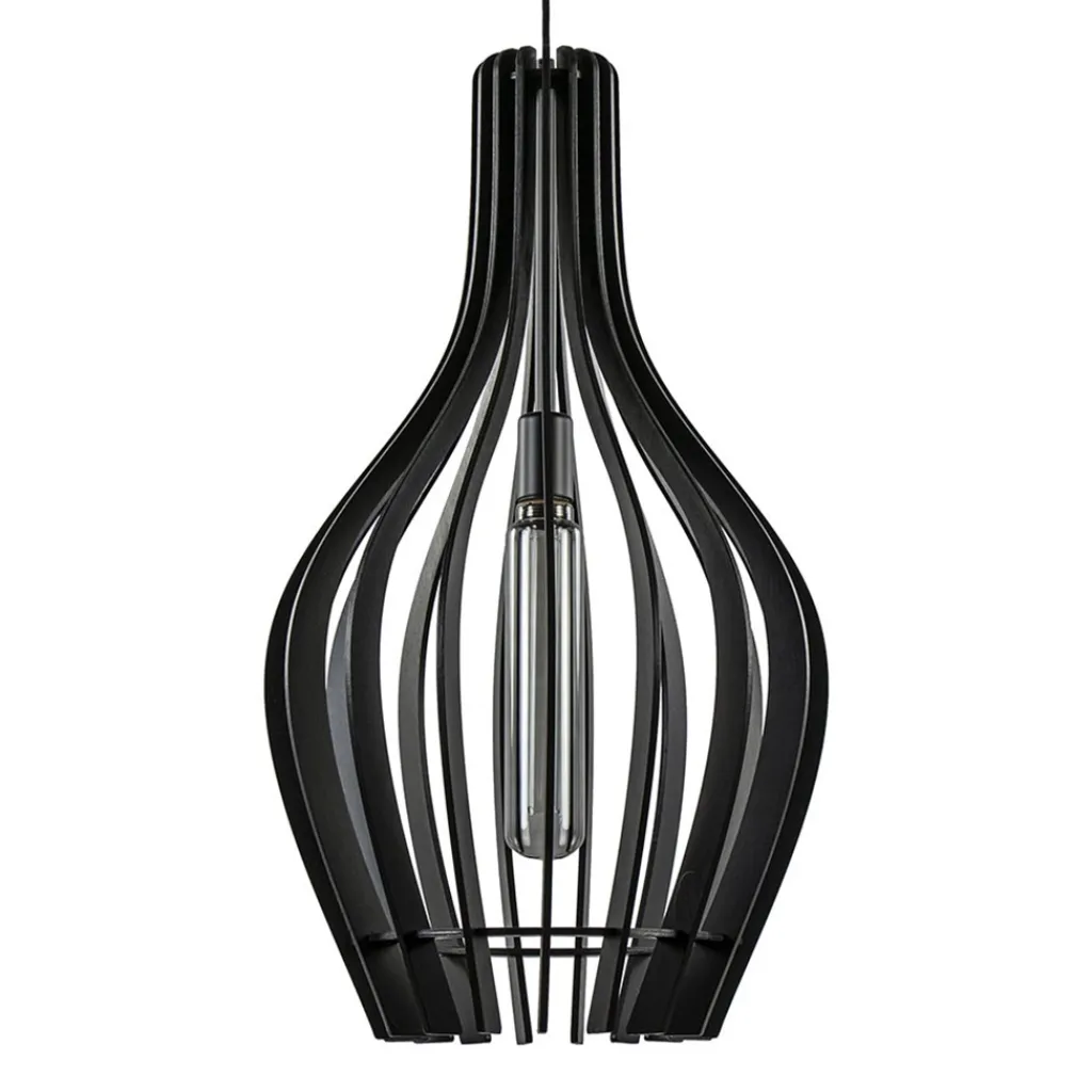 Straluma Houten hanglamp kegel groot mat zwart> Eetkamerverlichting|Hanglampen