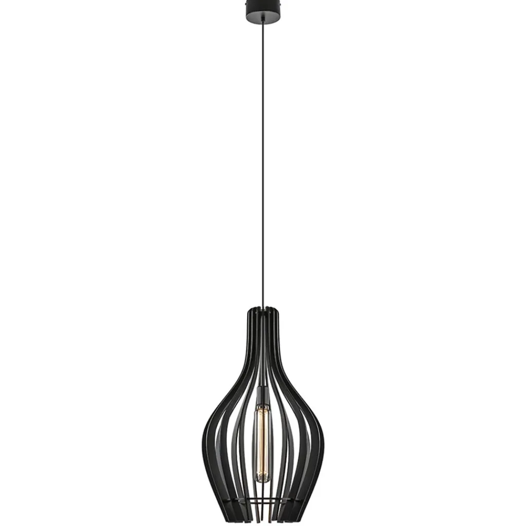 Straluma Houten hanglamp kegel groot mat zwart> Eetkamerverlichting|Hanglampen