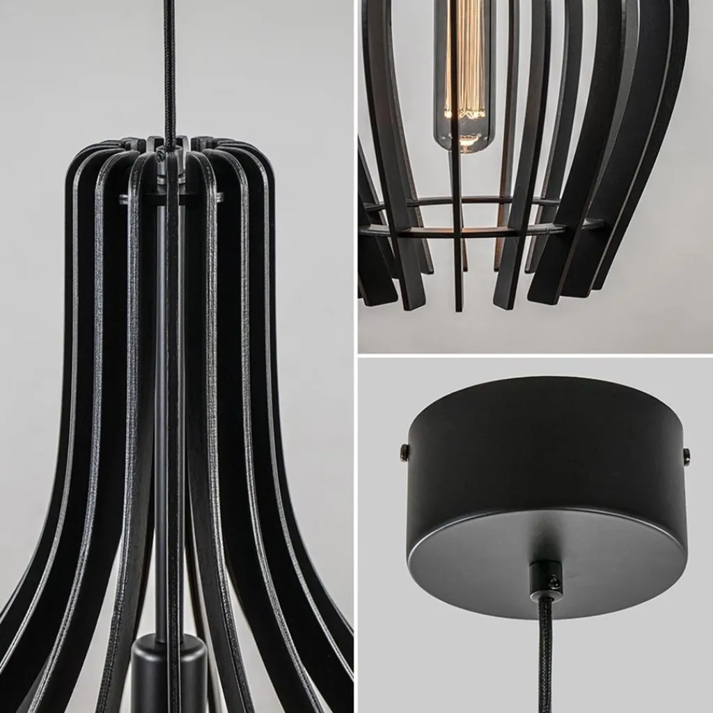 Straluma Houten hanglamp kegel groot mat zwart> Eetkamerverlichting|Hanglampen