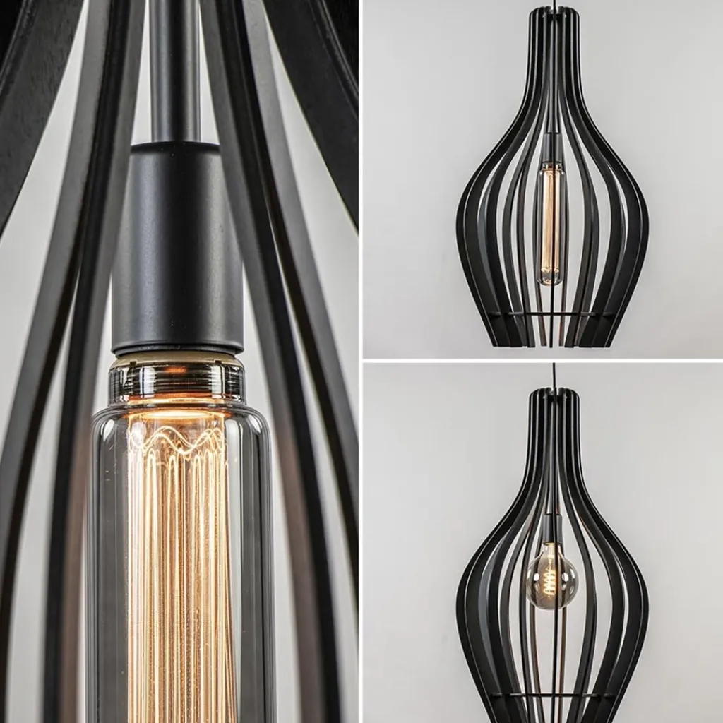 Straluma Houten hanglamp kegel groot mat zwart> Eetkamerverlichting|Hanglampen