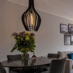 Straluma Houten hanglamp kegel groot mat zwart><noscript><img width=