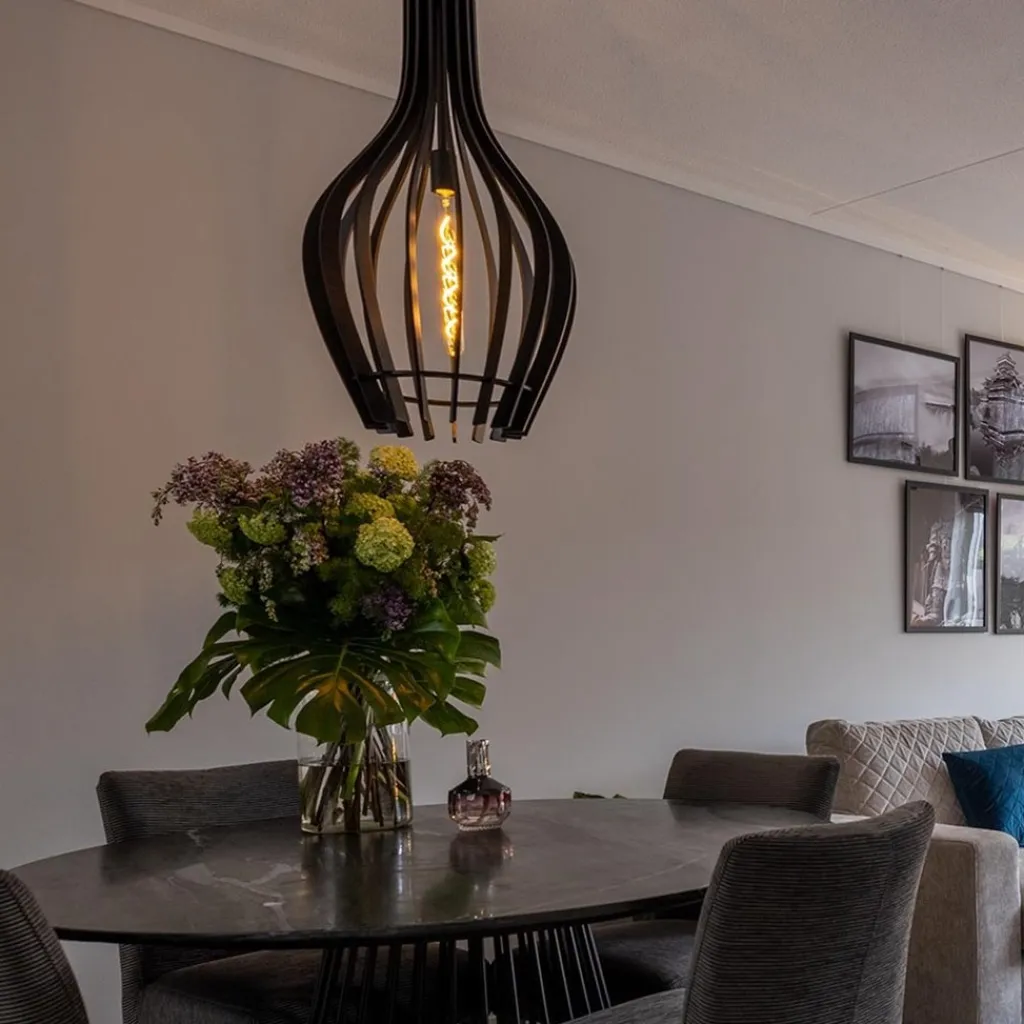 Straluma Houten hanglamp kegel groot mat zwart> Eetkamerverlichting|Hanglampen