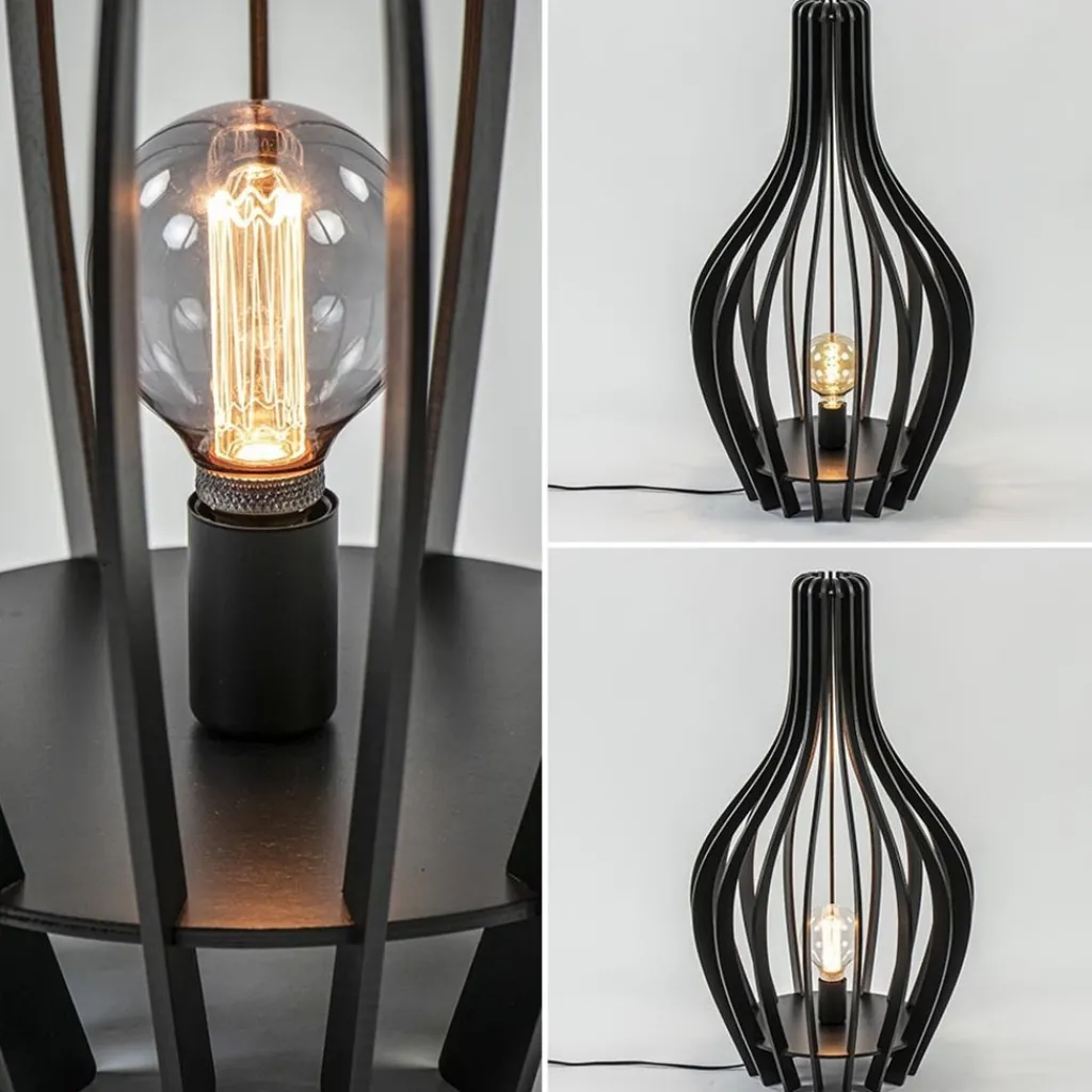 Straluma Houten tafel/vloerlamp mat zwart> Tafellampen|Vloerlampen