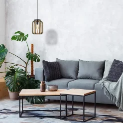 Straluma Industrieel landelijke hanglamp mat zwart met ruw hout><noscript><img width=