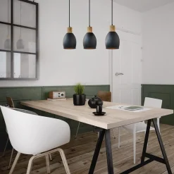 Straluma Industrieel landelijke hanglamp 3-lichts zwart met hout><noscript><img width=