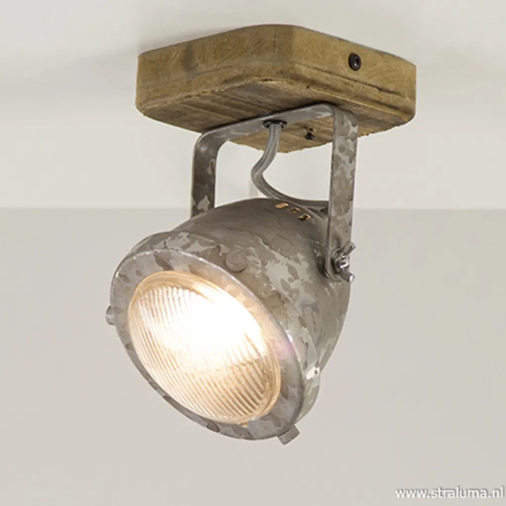 Straluma Industriele wand/plafondspot hout metaal> Opbouwspots|Woonkamerlampen