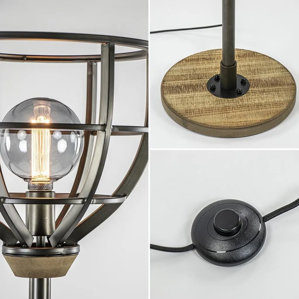 Straluma Industriële vloerlamp zwart staal met houten details> Vloerlampen|Industriële Verlichting