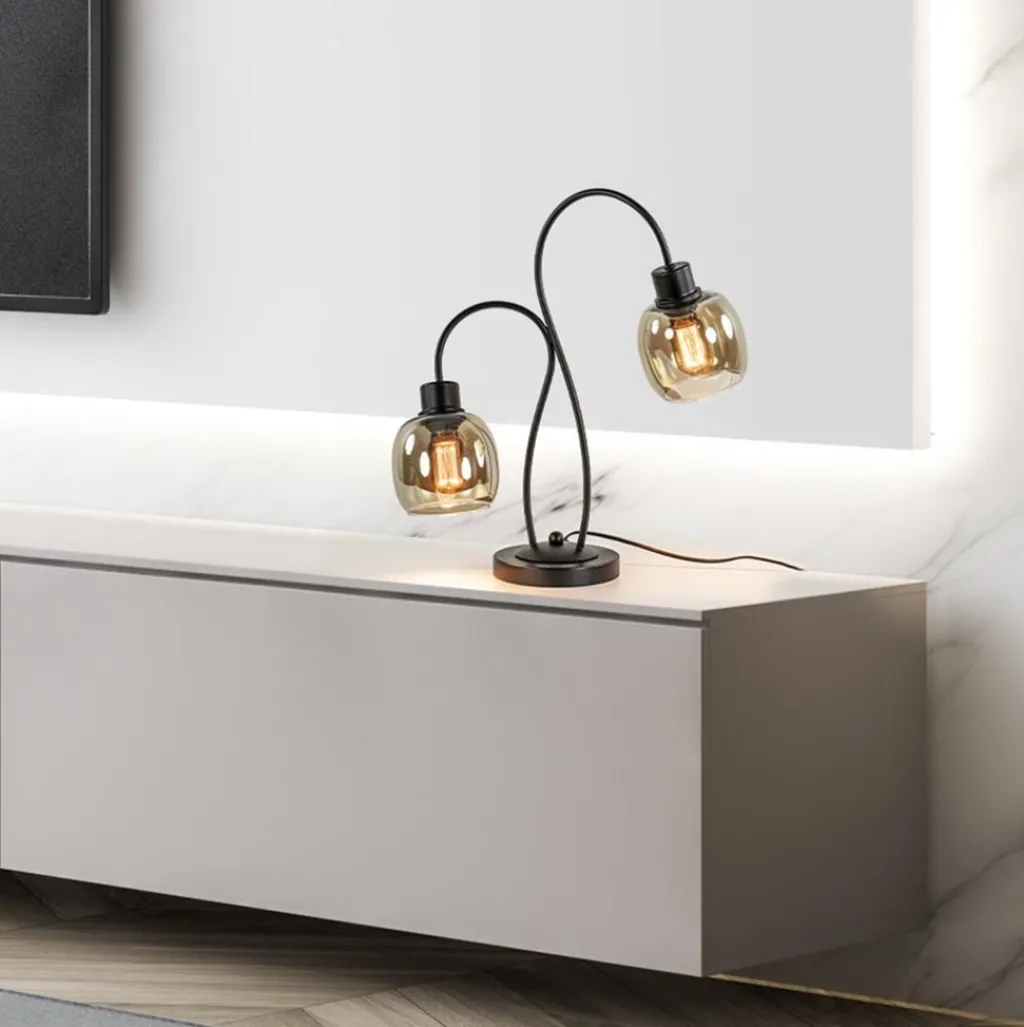 Straluma Klassieke 2-lichts tafellamp zwart met smoke glas> Woonkamerlampen|Slaapkamerlampen