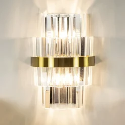 Straluma Klassieke wandlamp brushed brass met helder kristal><noscript><img width=