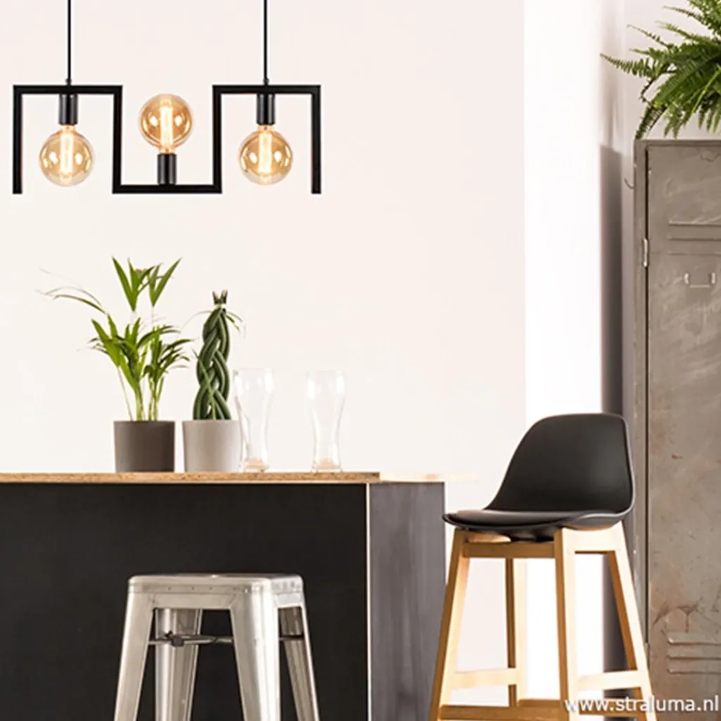 Straluma Kleine eettafel hanglamp zwart frame> Eettafellampen|Pendel Lampen