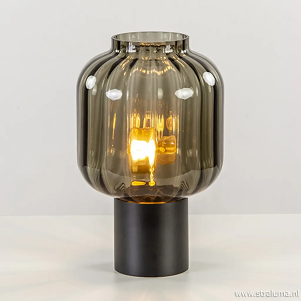 Straluma Kleine glazen tafellamp grijs/zwart> Slaapkamerlampen|Keukenverlichting
