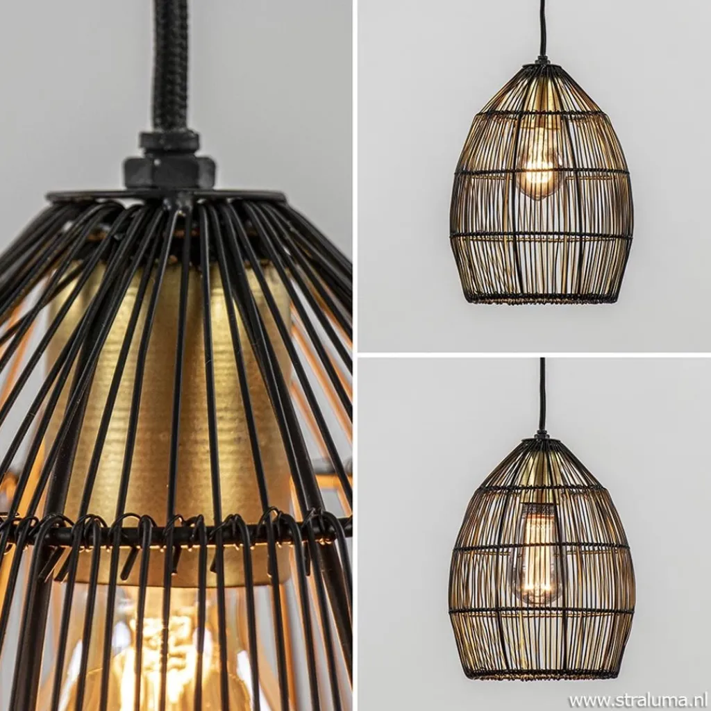 Straluma Kleine hanglamp Meya zwart met goud draad> Draadlampen|Light and Living