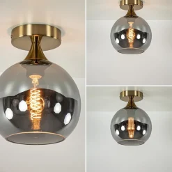 Straluma Kleine plafondlamp goud met smoke glas><noscript><img width=