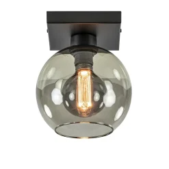 Straluma Kleine plafondlamp zwart met smoke glas 20 cm> Keukenverlichting|Plafondlampen