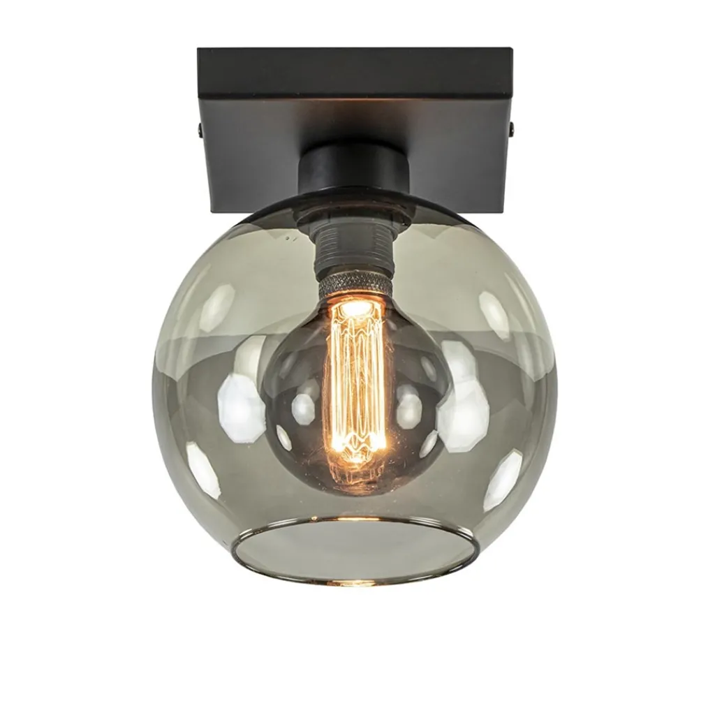 Straluma Kleine plafondlamp zwart met smoke glas 20 cm> Keukenverlichting|Plafondlampen