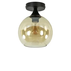 Straluma Kleine plafondlamp zwart met amber glazen bol> Plafondlampen|Klassieke Verlichting
