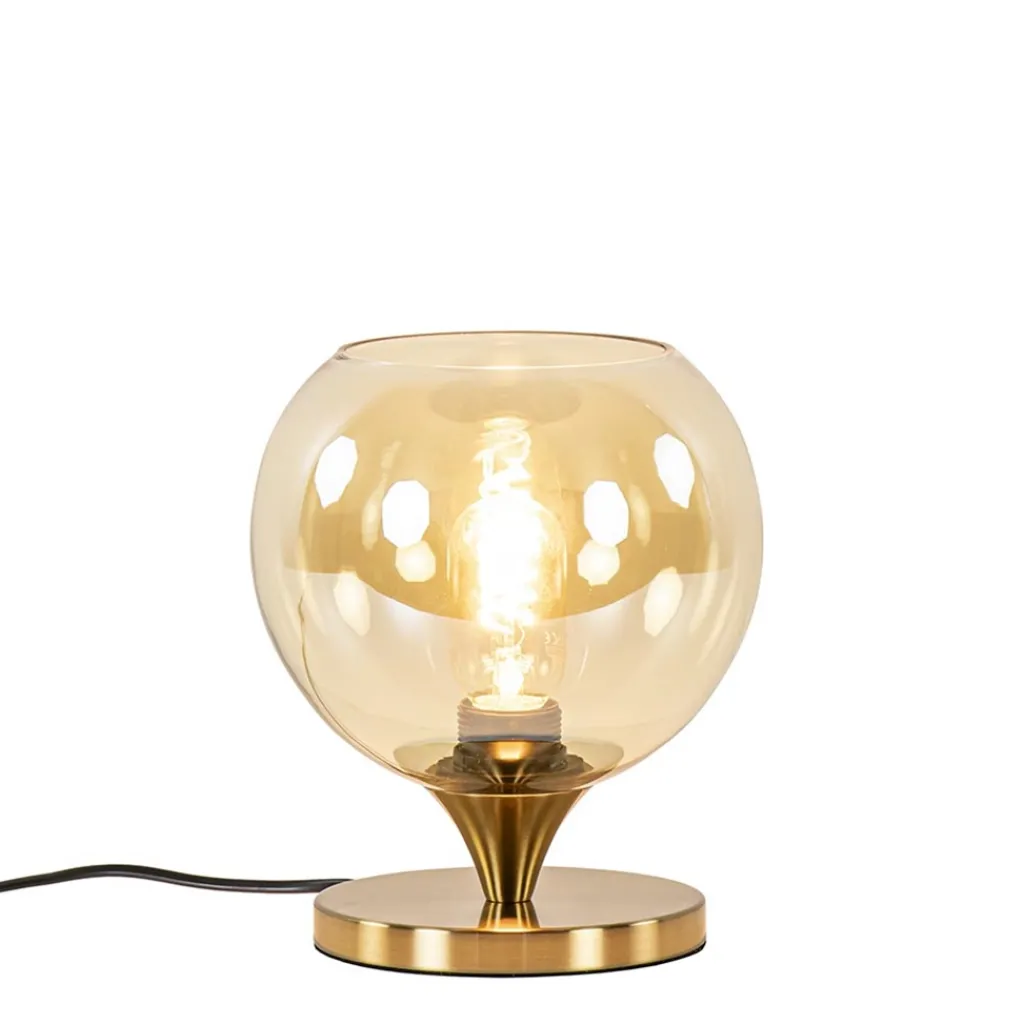 Straluma Kleine tafellamp goud met amber kleurig glas> Woonkamerlampen|Slaapkamerlampen