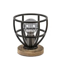 Straluma Kleine tafellamp Matrix zwart met hout> Kooilampen|Slaapkamerlampen