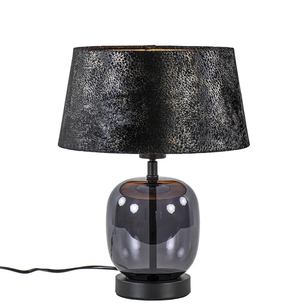 Straluma Kleine tafellamp zwart glas met stoffen kap> Tafellampen|Schemerlampen