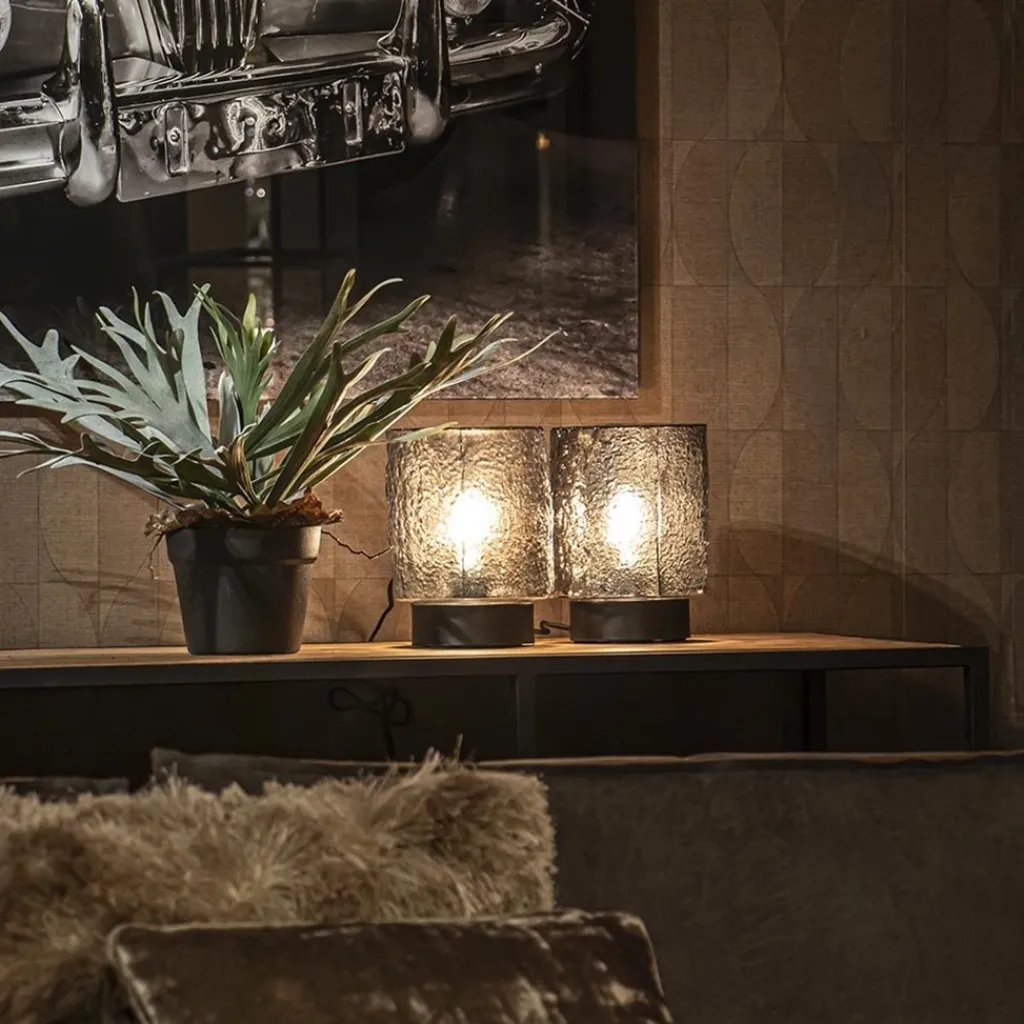 Straluma Kleine tafellamp zwart met smoke glazen kap> Tafellampen|Lifestyle Verlichting