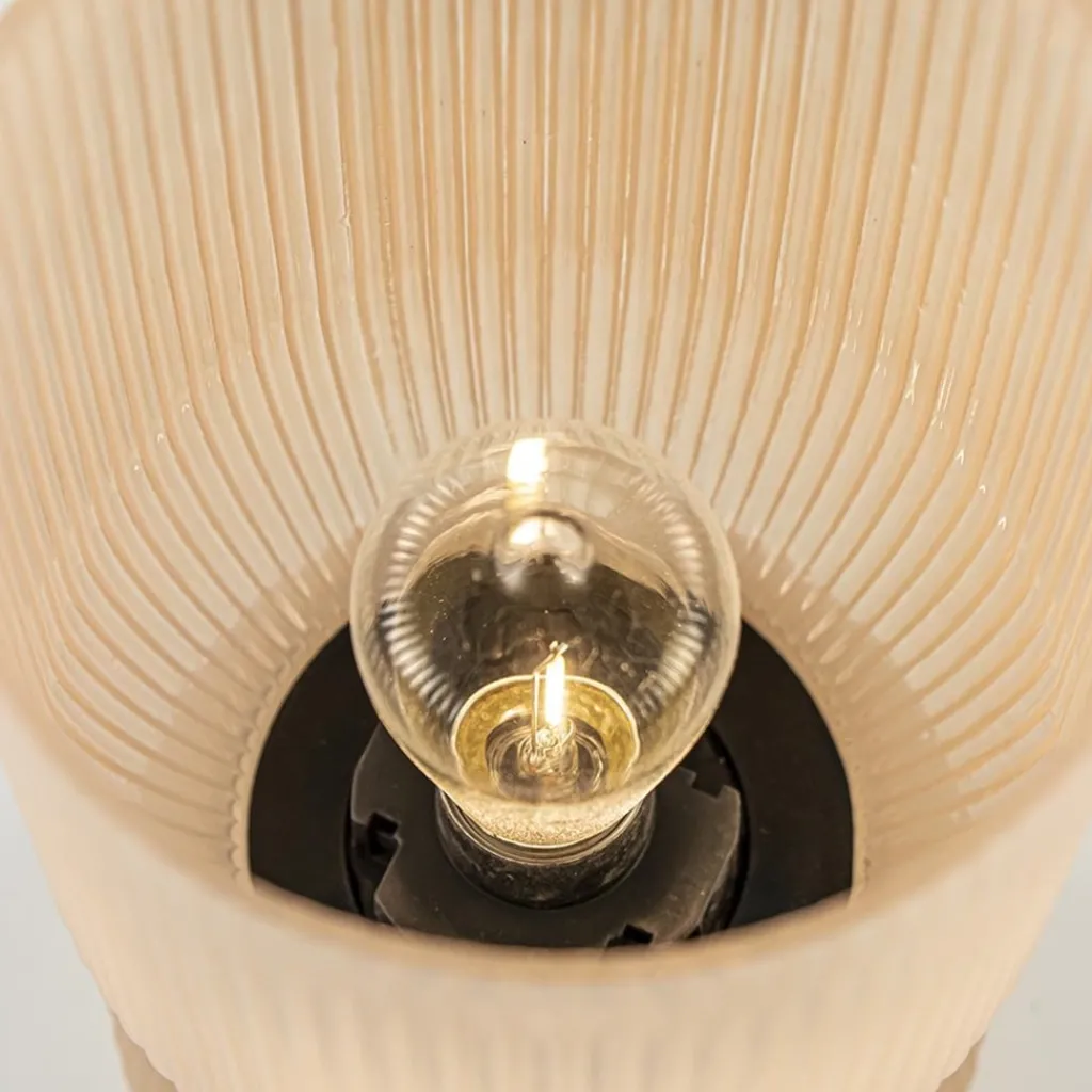 Straluma L&L grote ribglas tafellamp peach op batterijen Phoebe> Tafellampen|Light and Living