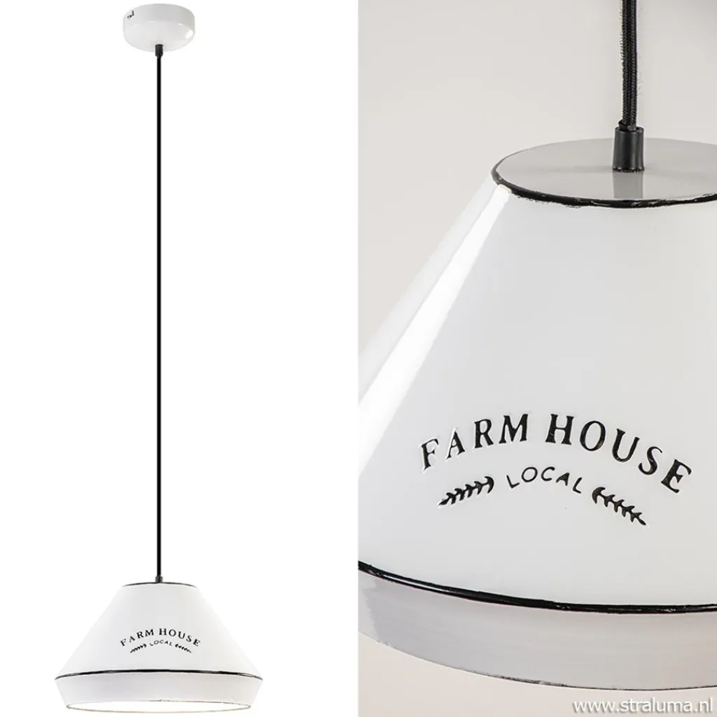 Straluma Landelijke hanglamp farm house wit met zwart Ø32 cm> Tienerkamerlampen|Slaapkamerlampen