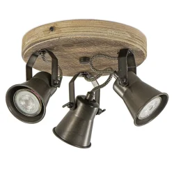 Straluma Landelijke 3-lichts plafondspot Seed metaal met hout> Opbouwspots|Tienerkamerlampen