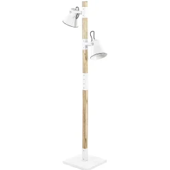 Straluma Landelijke 2-lichts vloerlamp hout met witte kappen><noscript><img width=