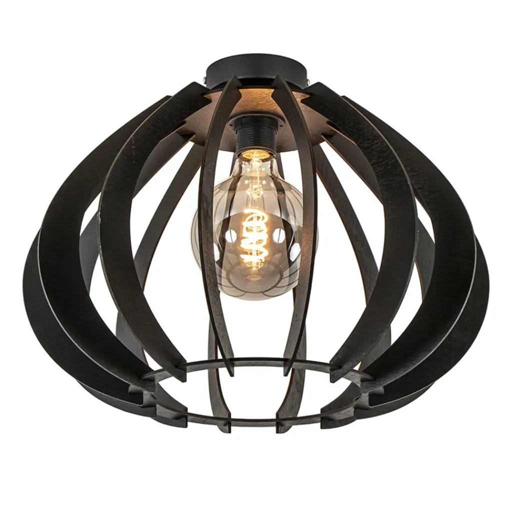 Straluma Landelijke plafondlamp hout mat zwart> Woonkamerlampen|Slaapkamerlampen