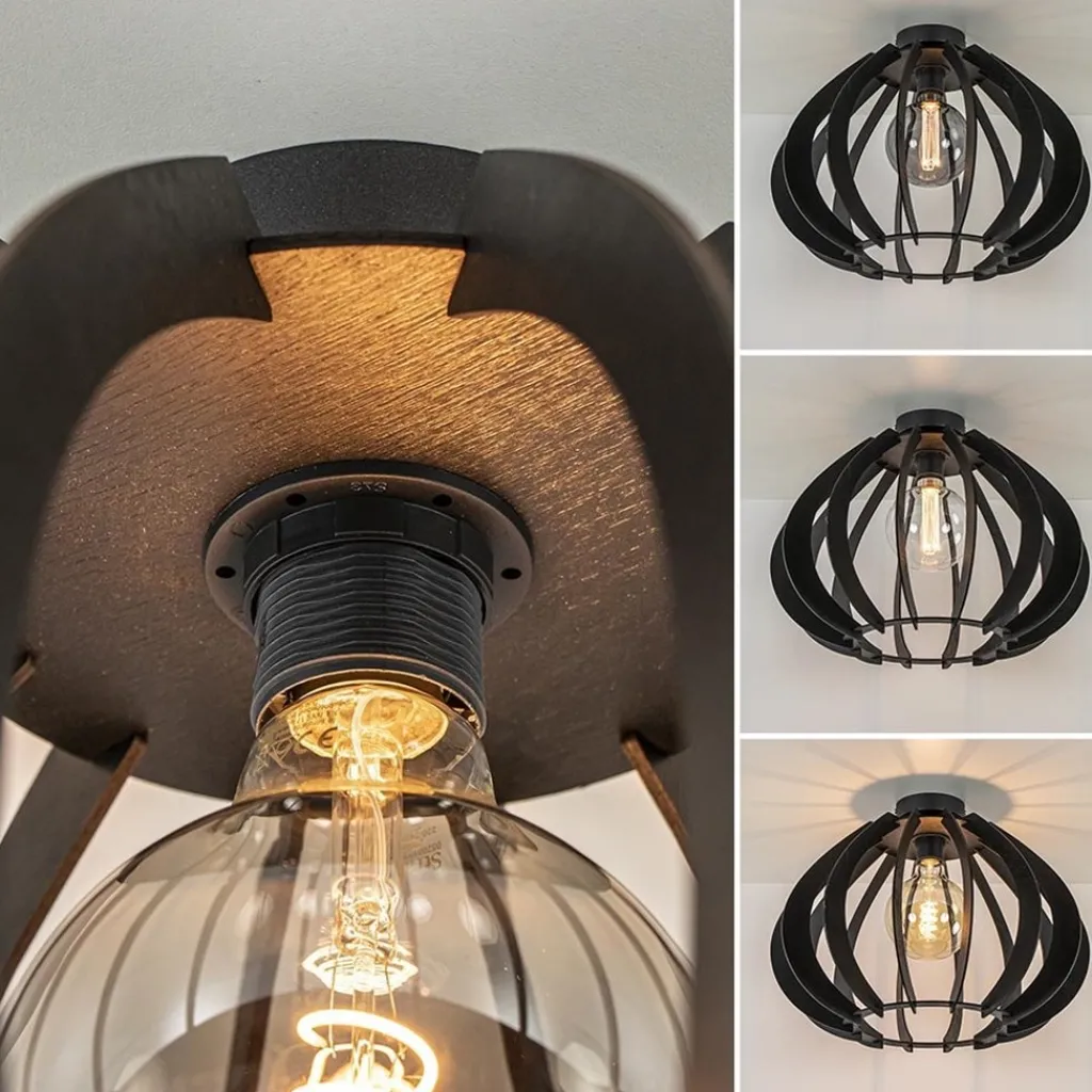 Straluma Landelijke plafondlamp hout mat zwart> Woonkamerlampen|Slaapkamerlampen