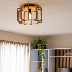 Straluma Landelijke plafondlamp ruw hout mat zwart><noscript><img width=