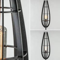 Straluma Landelijke vloerlamp mat zwart met houten kap><noscript><img width=