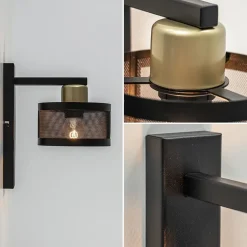 Straluma Landelijke wandlamp zwart/goud met ronde kap><noscript><img width=