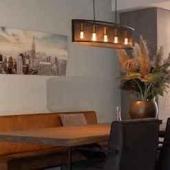 Straluma Langwerpige hanglamp mat zwart metaal met goud><noscript><img width=