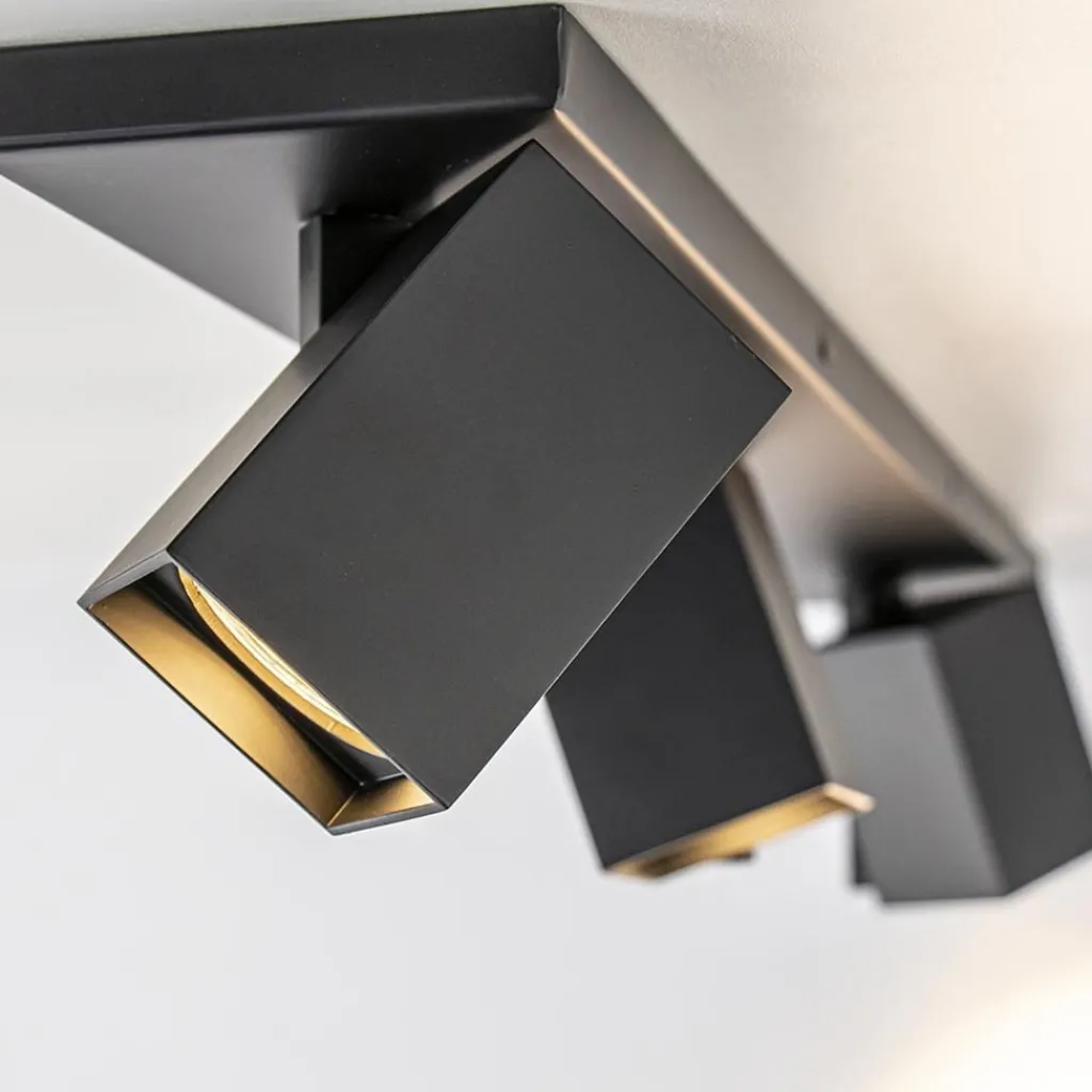 Straluma Langwerpige 3L opbouwspot met vierkante spots zwart> Plafondlampen|Opbouwspots