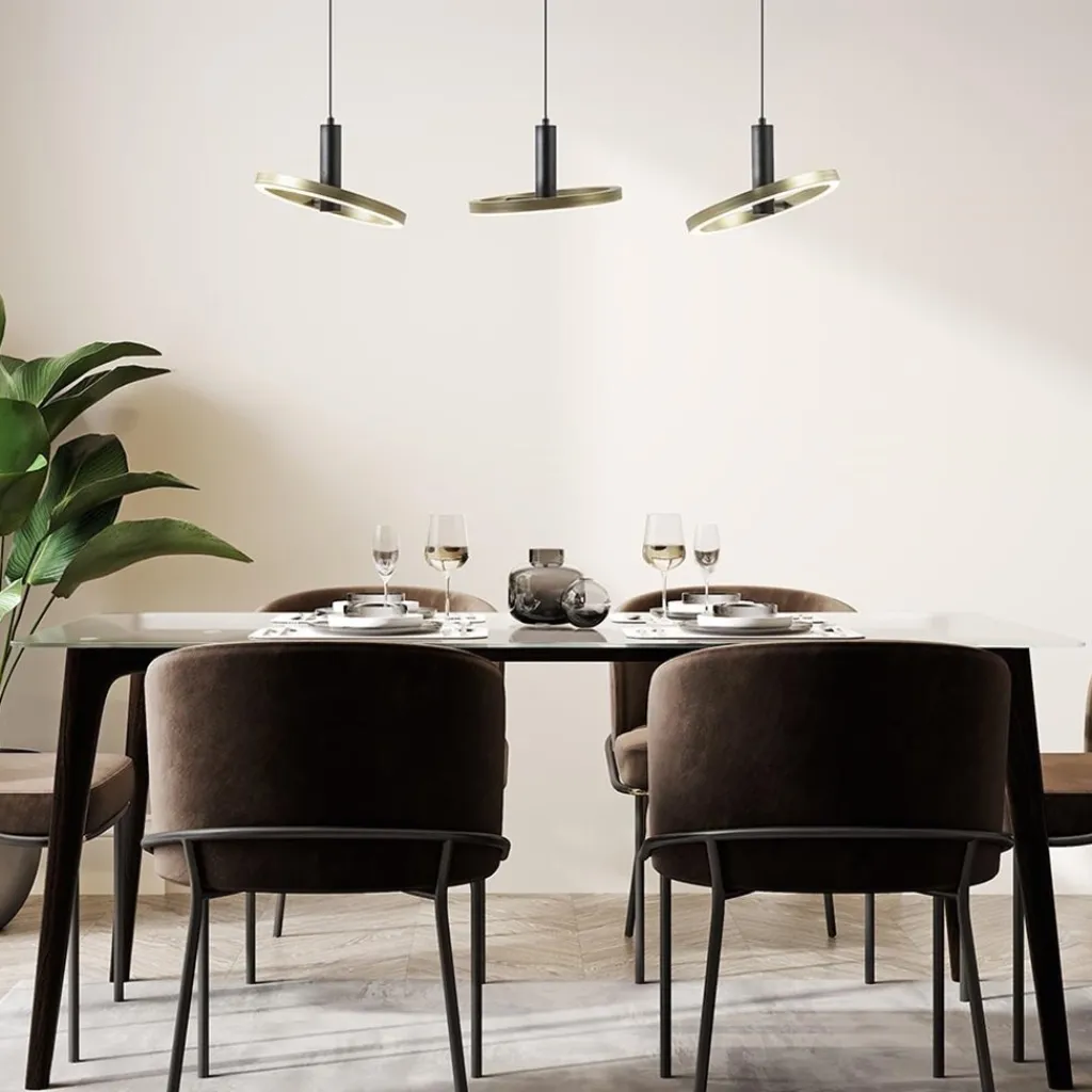 Straluma LED eettafelhanglamp 3-lichts balk zwart/goud dimbaar> Hanglampen|Eettafellampen