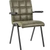 Straluma Lederen armstoel olijf groen met zwart metalen pootjes> Eetkamerstoelen