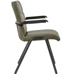 Straluma Lederen armstoel olijf groen met zwart metalen pootjes><noscript><img width=