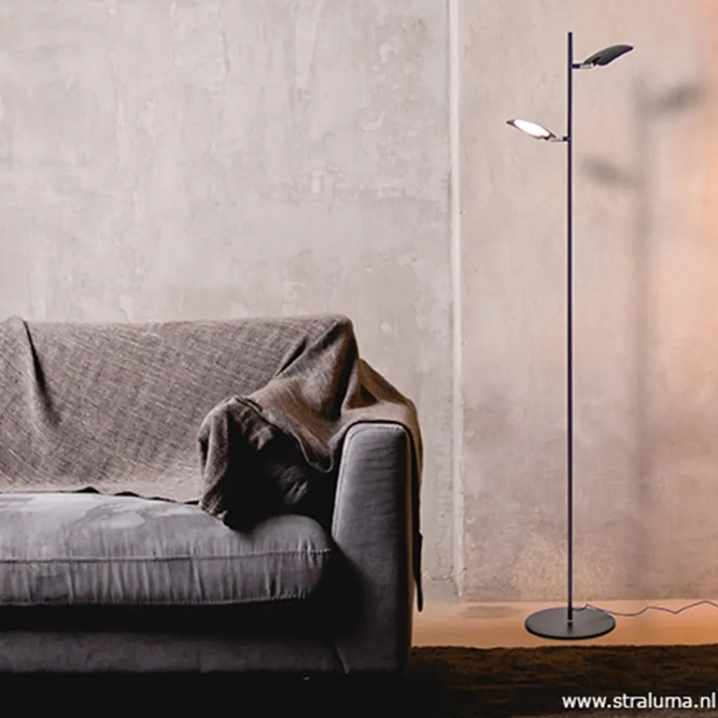 Straluma Leeslamp Raggio 2L zwart 3-step dim> Vloerlampen|Leeslampen