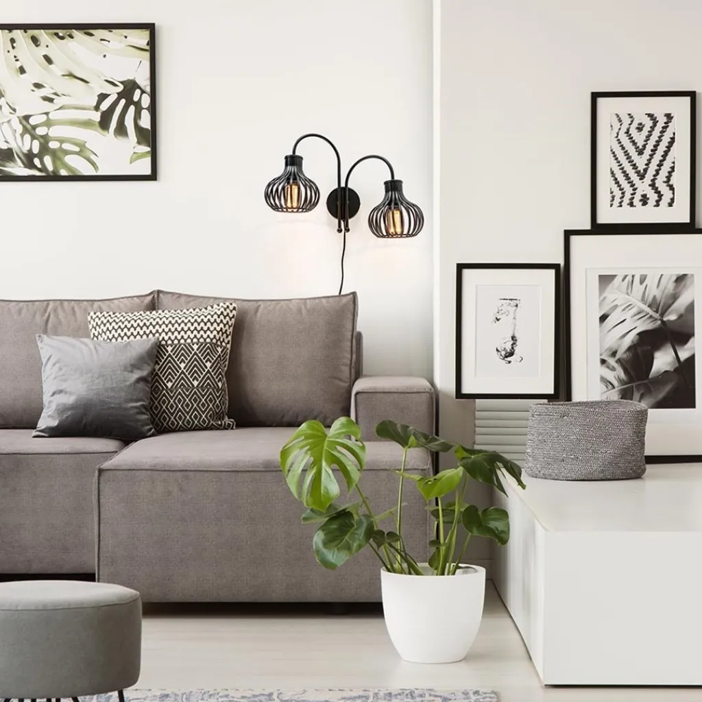 Straluma 2-Lichts draad wandlamp mat zwart> Draadlampen|Woonkamerlampen