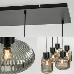 Straluma 5-Lichts eettafelhanglamp geribbeld smoke glas met zwart><noscript><img width=