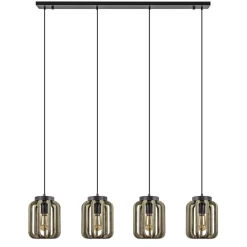 Straluma 4-Lichts eettafelhanglamp mat zwart met ruw hout> Eettafellampen|Kooilampen