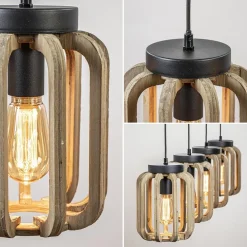 Straluma 4-Lichts eettafelhanglamp mat zwart met ruw hout><noscript><img width=