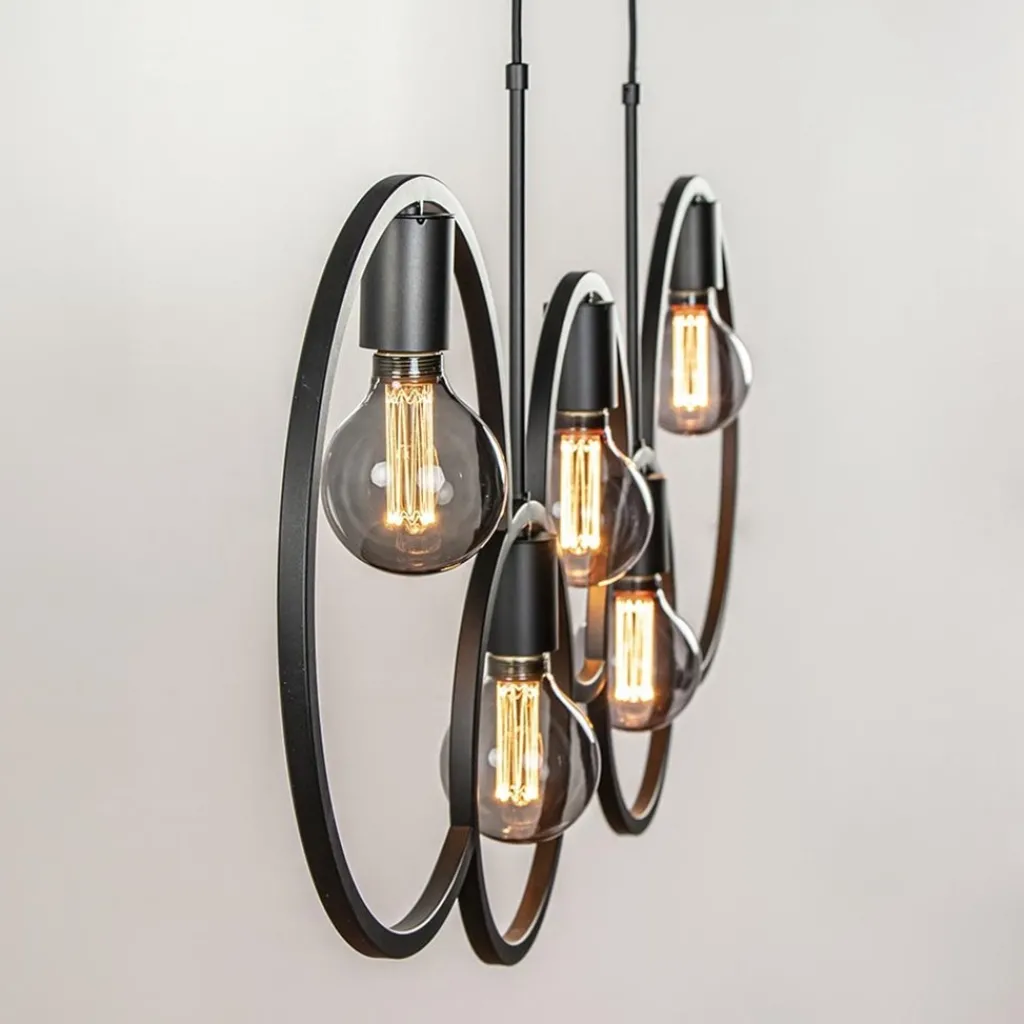 Straluma 5-Lichts eettafelhanglamp ringen mat zwart> Eettafellampen|Eetkamerverlichting