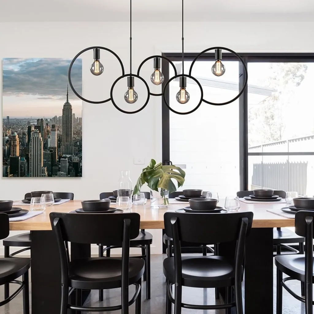 Straluma 5-Lichts eettafelhanglamp ringen mat zwart> Eettafellampen|Eetkamerverlichting